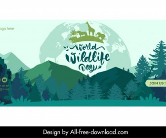 World Wildlife Facebook Cover Template Nature Forest Mountain Scene Sketch