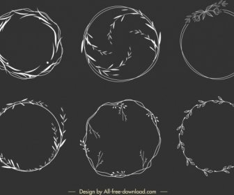 wreath design elements circle leaves decor handdrawn sketch