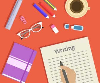 Writing Work Theme Tools Page Book Hand Icons