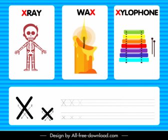 X Pendidikan Alfabet Kerangka Latar Belakang Lilin Xylophone Sketsa