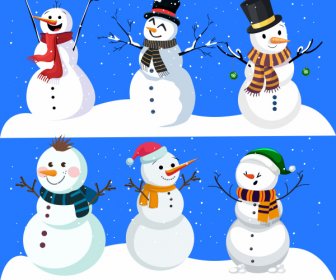 Xmas Background Cute Stylized Snowman Charactersdecor