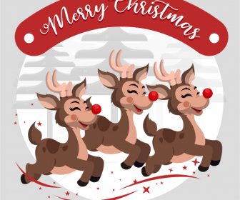 Xmas Afiş Komik Reindeers Skeç Karikatür Tasarımı