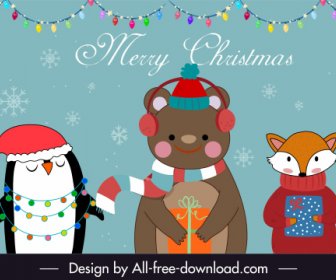 Xmas Banner Template Cute Stylized Animal Cartoon Characters