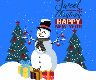 Xmas Banner Template Fir Trees Snowman Gift Decor