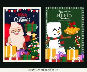 Modelos De Cartão De Natal Bonito Santa Snowman Apresenta Esboço