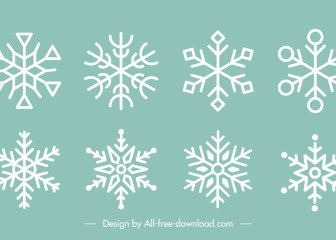 Xmas Decorative Elements Snowflakes Shapes Sketch Flat Symmetry