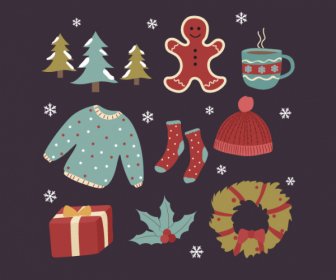 Elementos De Diseño De Navidad Símbolos Clásicos Boceto