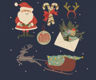 Weihnachten Designelemente Bunte Flache Klassische Symbole Skizze