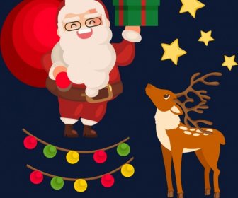 Weihnachts-Designelemente Santa Reindeer Stars Lichter Icons