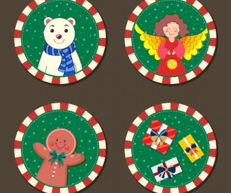 Plantillas De Etiquetas De Navidad Lindos Símbolos Planos Círculos Diseño