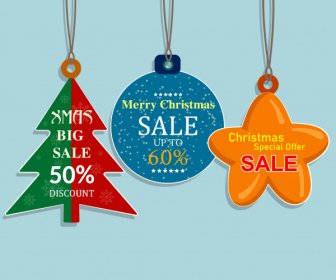 Xmas Sale Tag Templates Colored Flat Classic Shapes