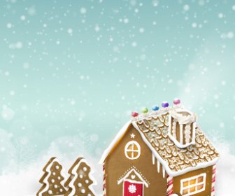 木造住宅の背景を持つクリスマス雪
