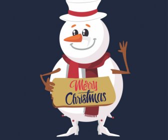Xmas Snowman Icon Cute Stylized Cartoon Character