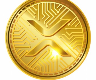xrp coin sign icon shiny golden symmetric design