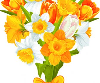 Bunga-bunga Kuning Dan Putih Vektor