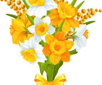 Bunga-bunga Kuning Dan Putih Vektor