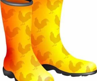 Yellow Boots Icon Vignette Repeating Cock Pattern Decoration