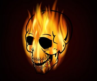 Yellow Flaming Skull Icon Contrast Style Design