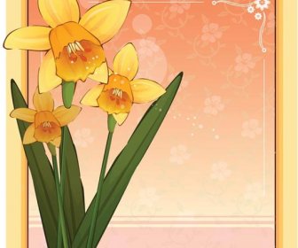 желтый цветок на розовом фоне поздравительной открытки вектор