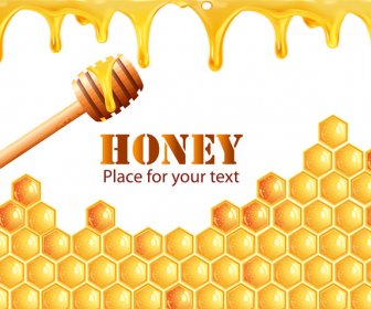 蜂蜜和蜂巢蜂蜜粘黃色背景