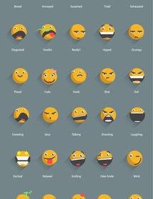 Yellow Shadowed Emoticons Icons Vector
