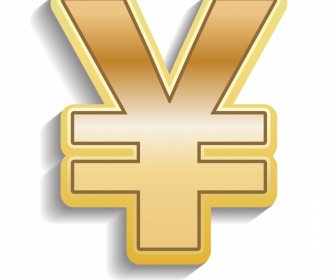 Yen Sign Icon Modern Shiny Golden Design