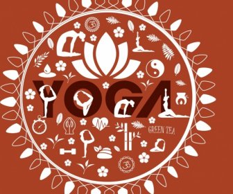 Le Yoga Annonce Lotus Logo Diverses Icônes Décor Blanc