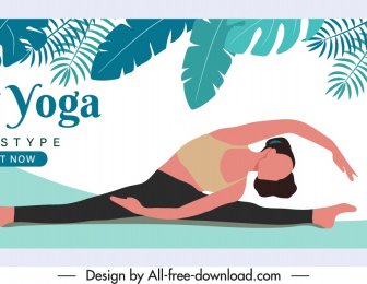 Yoga Advertising Banner Leaves Exercise Lady Sketch