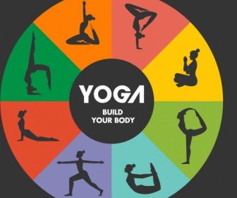 Lo Yoga Della Pubblicità Donna Icone Sagome Colorato Cerchio Layout