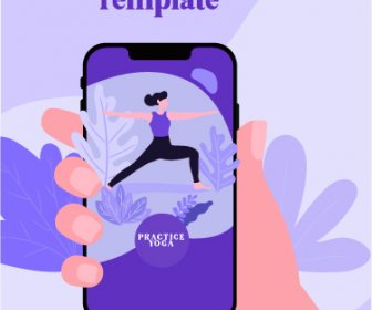Yoga Application Advertising Banner Smartphone Sketch Classic Design