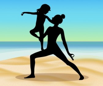 Decori Sagoma Icone Di Yoga Sfondo Madre Figlia
