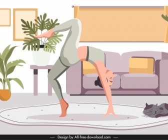 Yoga Hintergrund Vorlage Balance Geste Skizze Cartoon Design