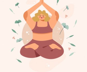 Yoga Hintergrund Vorlage Klassische Flache Skizze Cartoon-Design