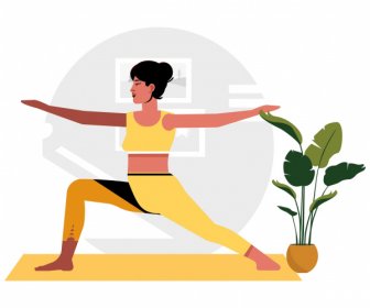 Femme De Fond De Yoga Faisant Le Caractère De Dessin Animé D'esquisse D'exercice