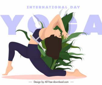 Yoga Banner Template Stretching Lady Leaves Sketch