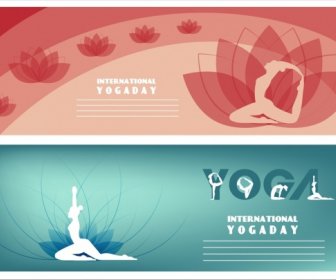 Yoga Banner Template Siluet Manusia Lotus Ikon Dekorasi
