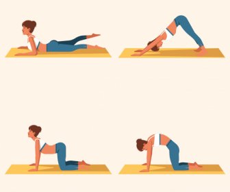 Yoga Gestes Icônes Exercice Femme Croquis Personnage De Dessin Animé