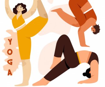 ícones De Gestos De Yoga Mulheres Esboçam Design Clássico Plano