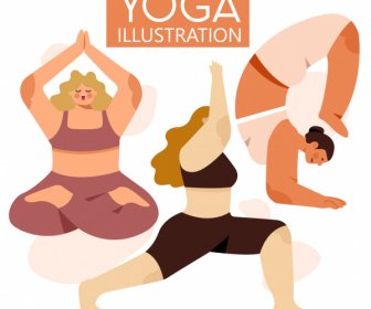 ícones De Yoga Mulheres Equilibram Gestos Esboço