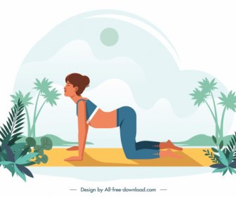 Yoga Peinture Exercice Femme Graphisme Dessin Animé