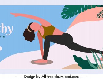 Yoga Poster Übung Lady Sketch Leaves Dekor