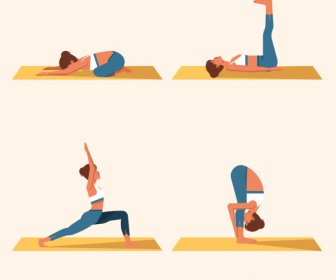 Yoga Postures Modèles Colorés Personnages De Dessin Animé