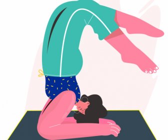 Yoga Olahraga Ikon Wanita Sketsa Kartun Desain