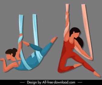 Yoga Olahraga Ikon Kartun Dinamis Sketsa