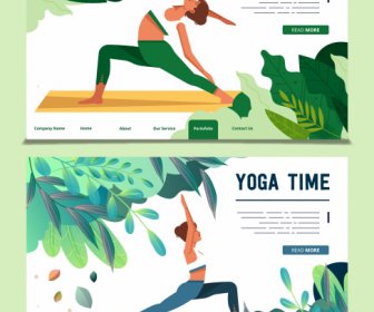 Yoga Webpage Template Exercise Lady Sketch Bright Colorful