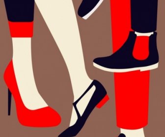 足を描く若者のファッション靴アイコン色とりどりの装飾
