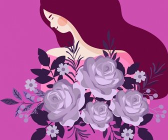 Jovem Mulher Pintura Projeto Clássico Rosas ícone Decoração