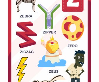 z alphabet education template colored symbols sketch
