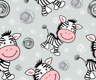 Zebra Background Cute Cartoon Icons Repeating Design