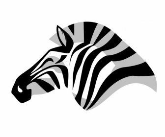 Ikon Kepala Zebra Hitam Putih Datar Handdrawn Sketsa